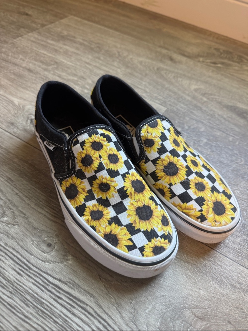 Vans Slip-On Sneakers with Yellow Sunflower Check Print